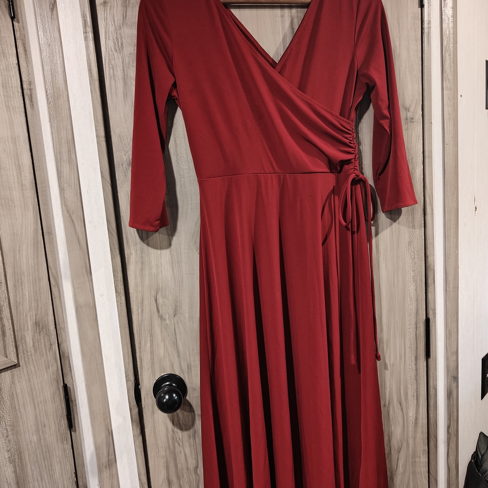 Women's Red Wrap Midi Dress - Elegant Everyday Style